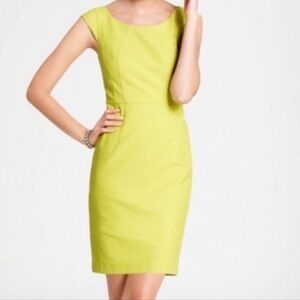 Ann Taylor Womens Chartreuse Cap Sleeve Sheath Dress Lime Green Yellow size 8